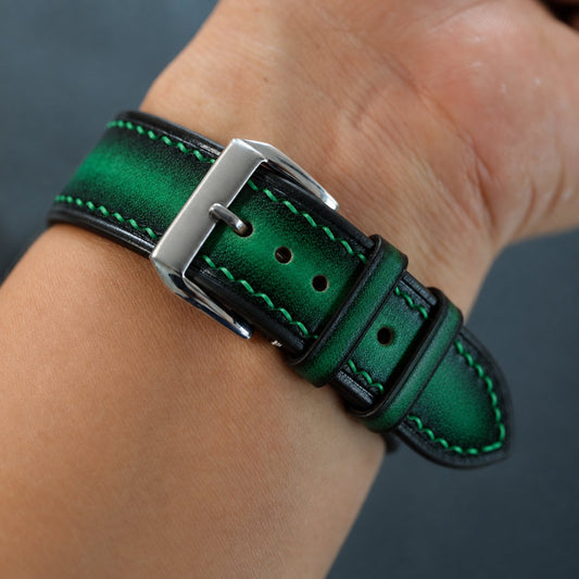 Green Black Patina Leather Watch Strap