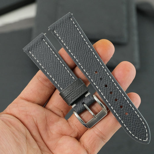 Flat Grey Epsom Calfskin Leather Watch Strap — photo 2