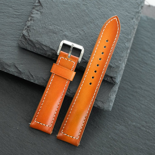 Padded Honey Brown Patina Leather Watch Strap — photo 7