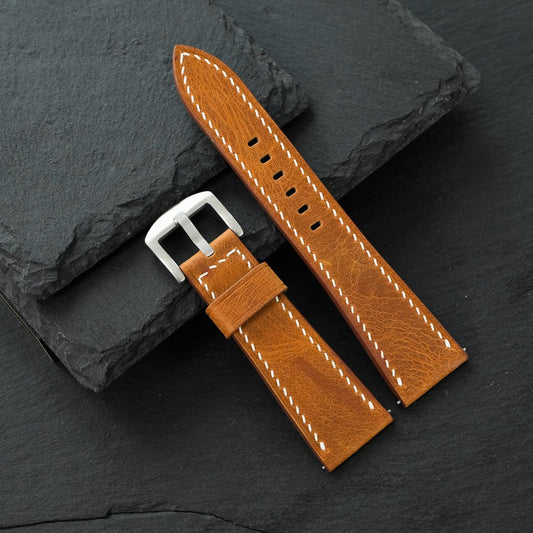 Flat Honey Waxed Cowhide Leather Watch Strap — photo 4