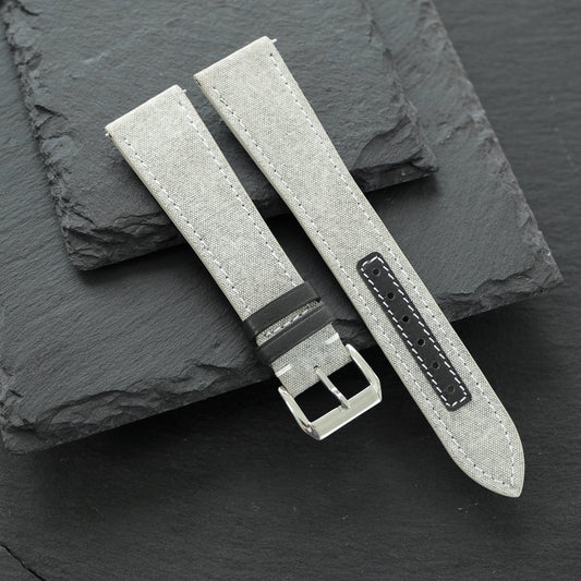 Flat Light Grey Canvas Watch Strap with Leather Trim — photo 2