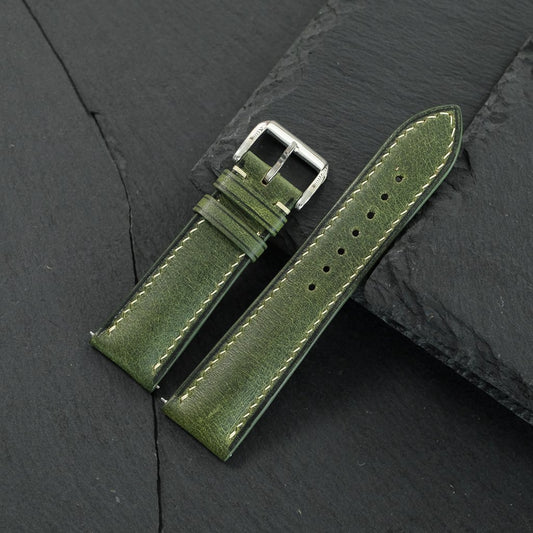 Padded Olive Cowhide Leather Watch Strap — photo 5