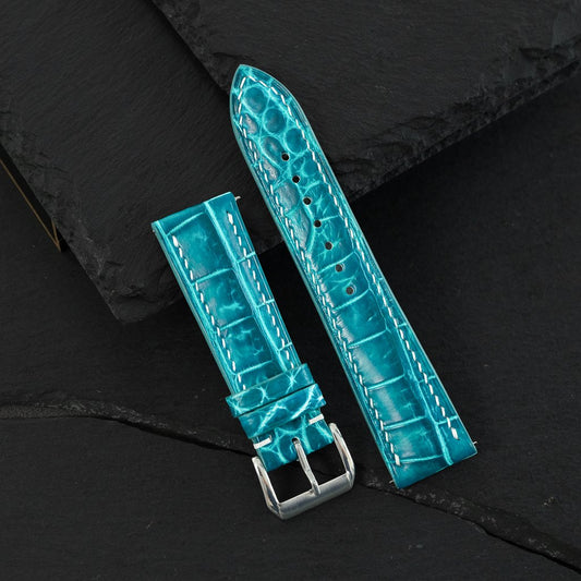 Padded Aqua Patina Alligator Leather Watch Strap — photo 5