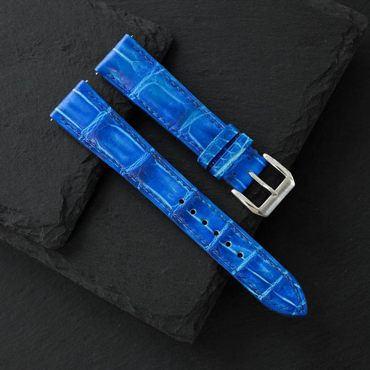 Padded Royal Blue Patina Alligator Leather Watch Strap — photo 1