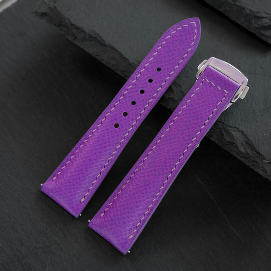 Padded Purple Epsom Calfskin Watch Strap with Deployant Clasp — photo 1