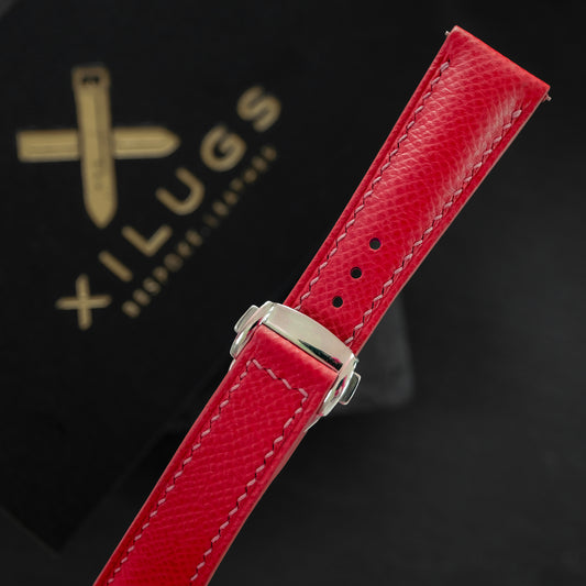 Padded Red Epsom Calfskin Watch Strap with Deployant Clasp — photo 2