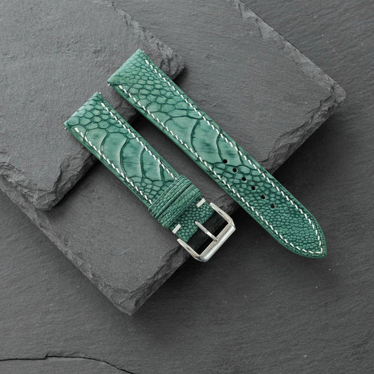 Padded Teal Ostrich Leg Leather Watch Strap — photo 6