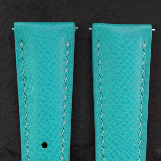 Padded Turquoise Epsom Calfskin Watch Strap with Deployant Clasp — photo 2