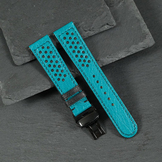 Padded Turquoise Ostrich Leather Rally Watch Strap — photo 6