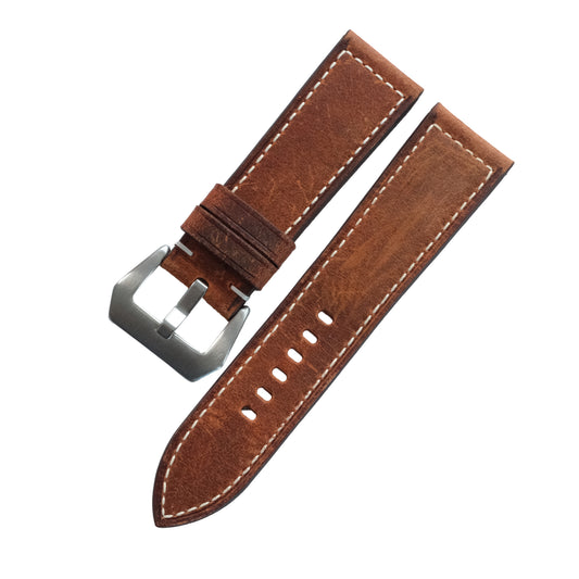 Cognac Waxed Cowhide Watch Strap