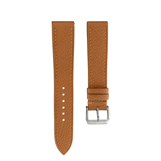 Flat Gold Brown Togo Calfskin Leather Watch Strap