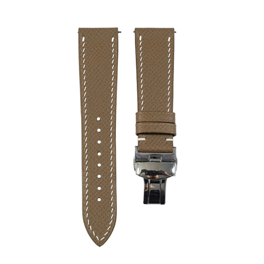 Flat Taupe Epsom Calfskin Leather Watch Strap with Deployant Clasp