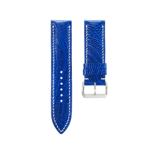 Padded Mint Green Ostrich Leg Leather Watch Strap – White Stitch, Curved End