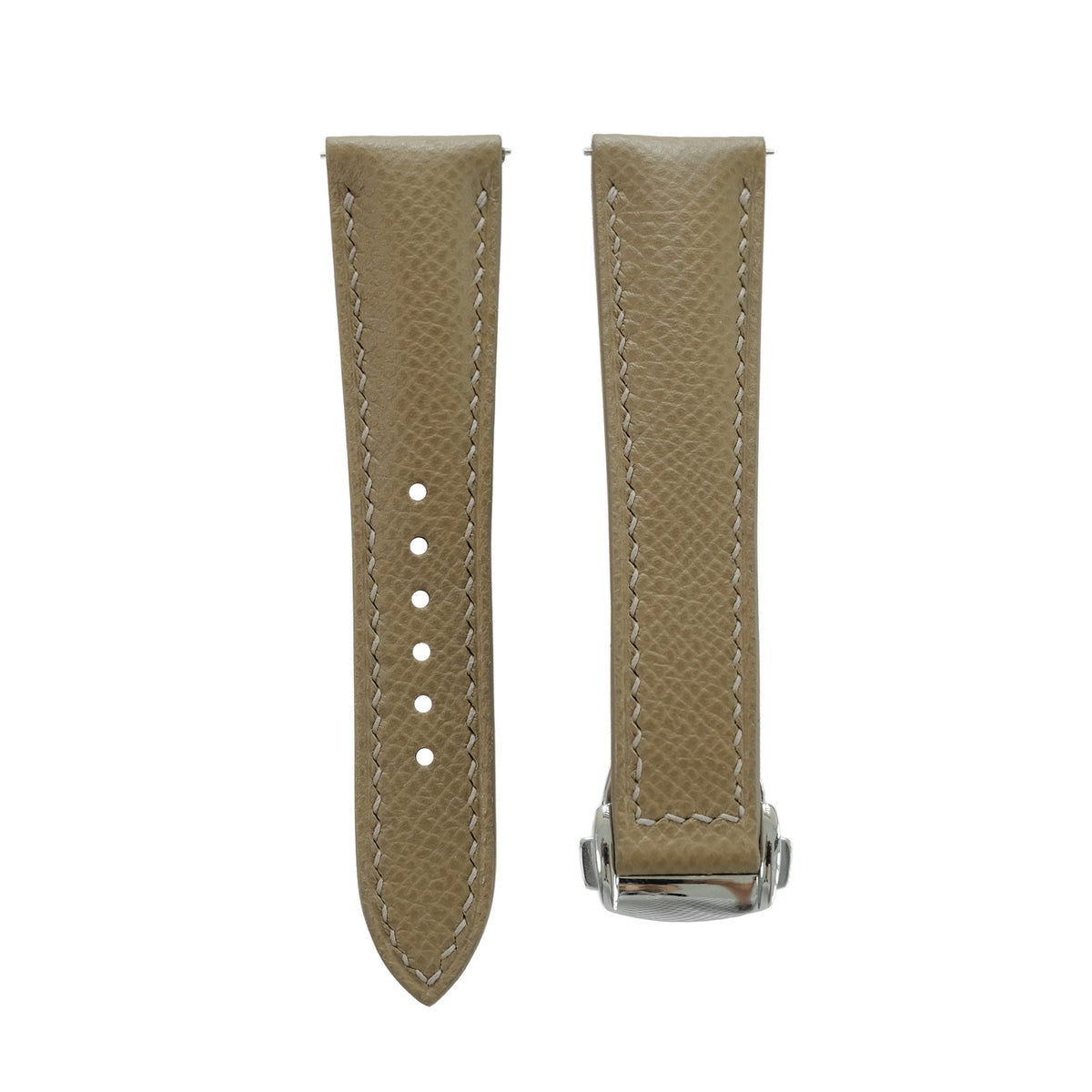 Padded Light Taupe Epsom Calfskin Leather Watch Strap – Cream Stitch