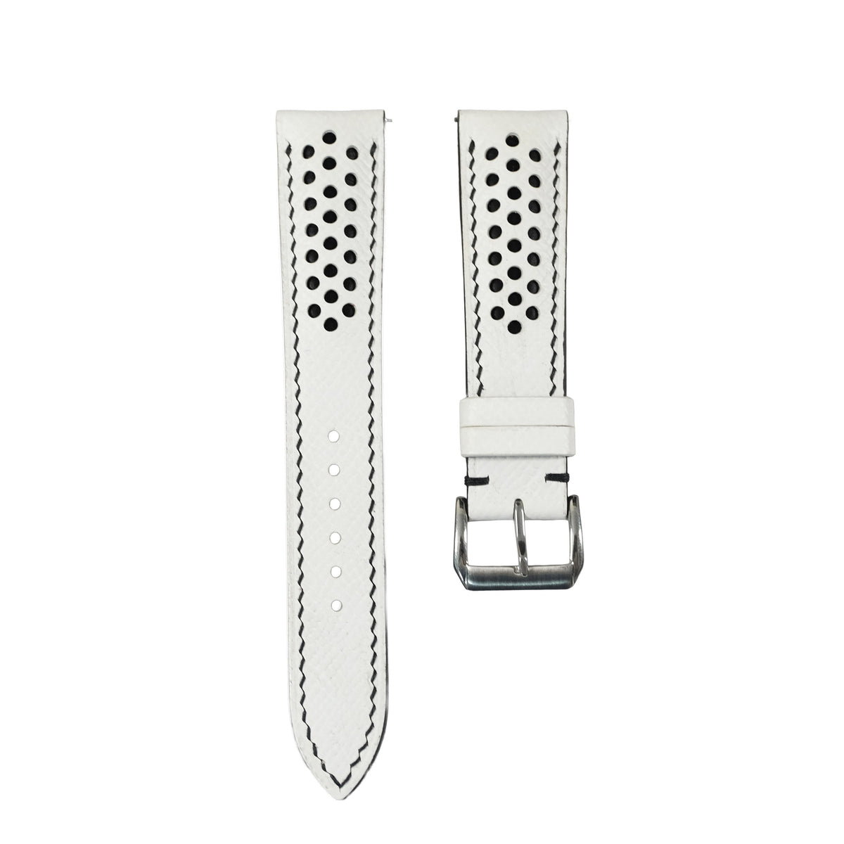 Padded Off White Epsom Leather Rally Watch Strap – Black Large Racing Holes & Stitch