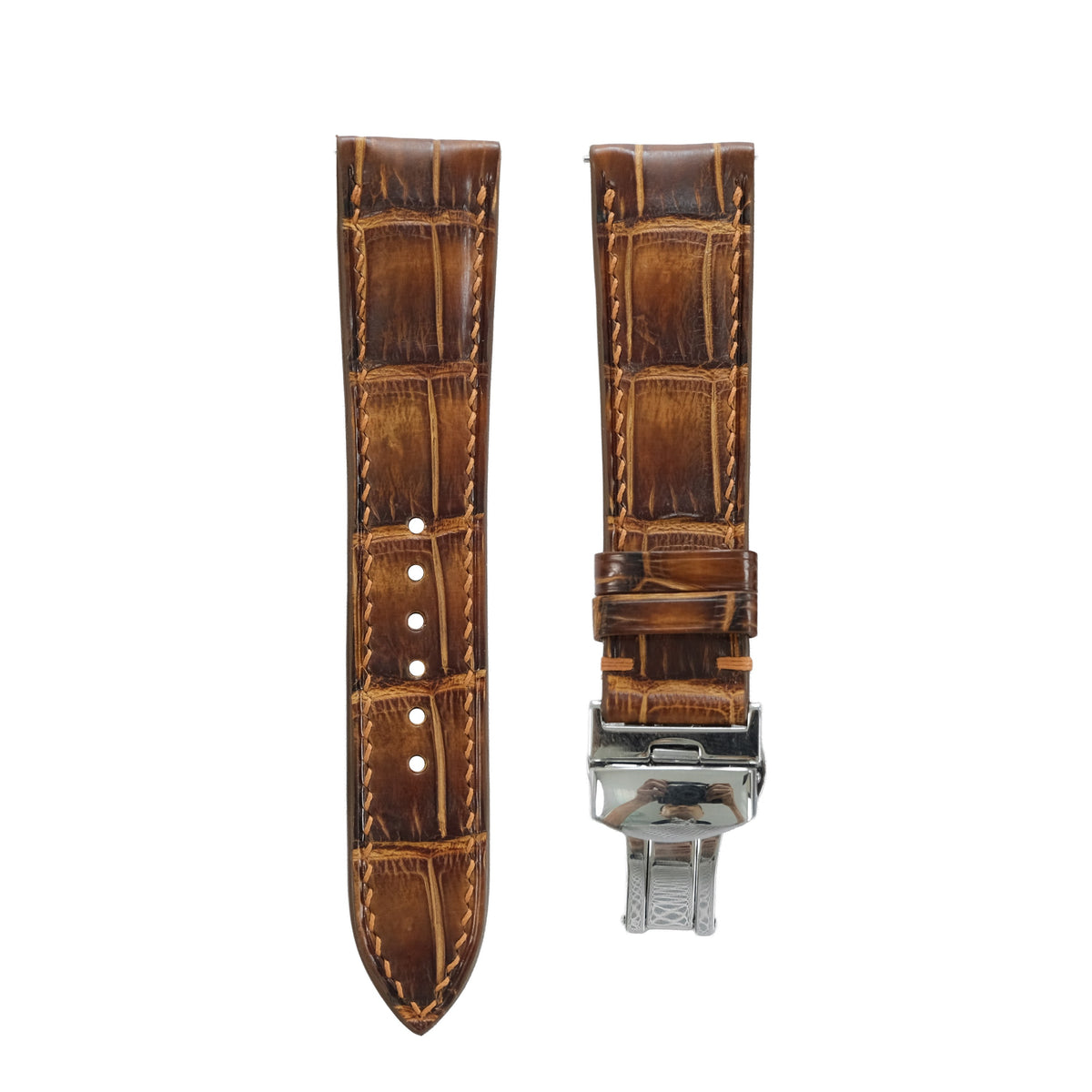 Padded Vintage Cognac Patina Alligator Leather Watch Strap