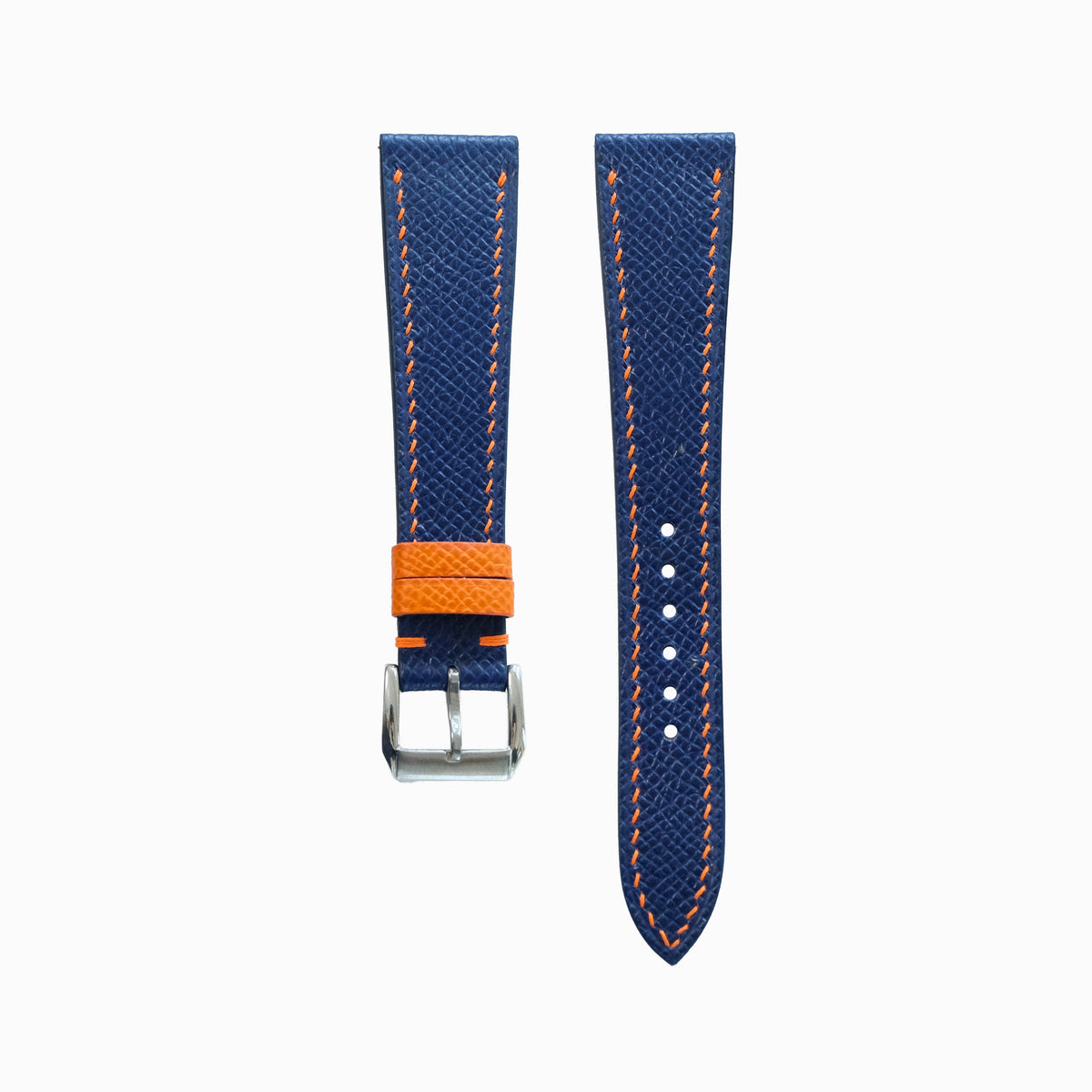 Flat Navy Epsom Calfskin Leather Watch Strap