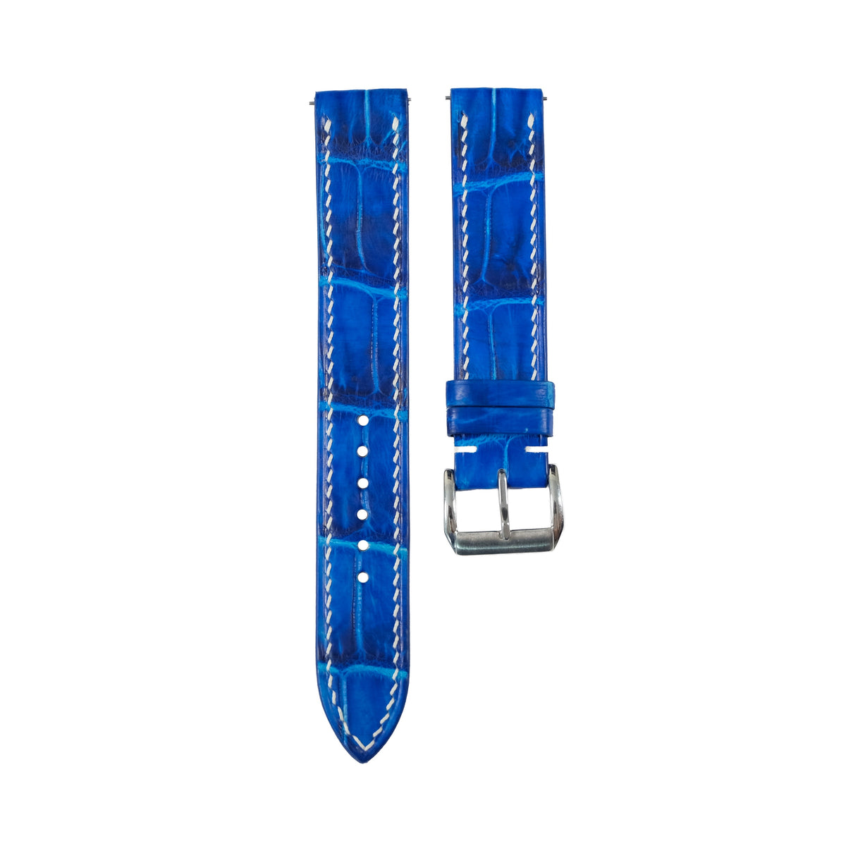 Flat Electric Blue Patina Alligator Leather Watch Strap
