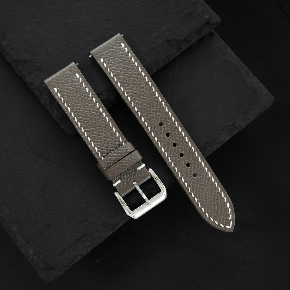 Flat Taupe Grey Epsom Calfskin Leather Watch Strap
