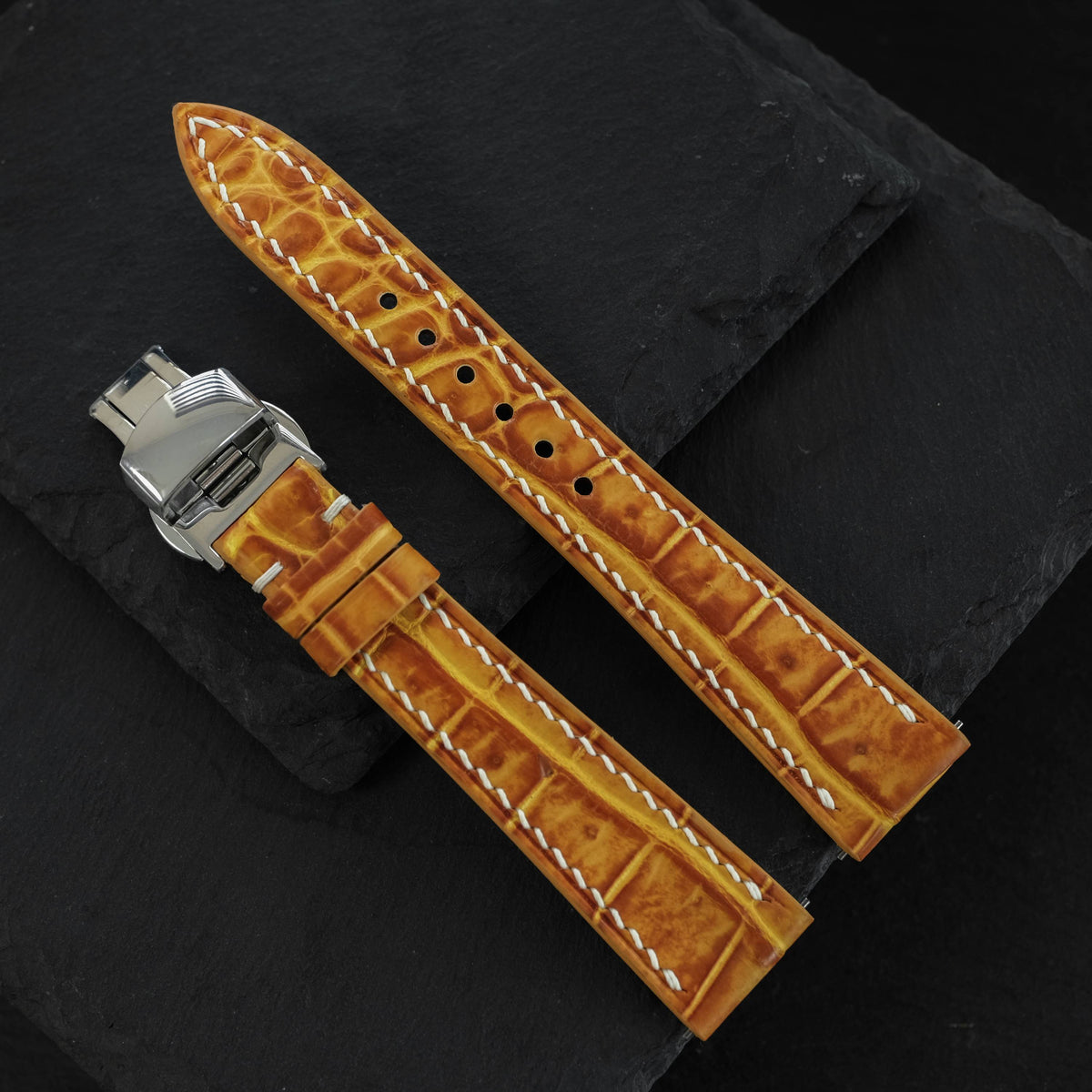 Flat Honey Patina Alligator Leather Watch Strap