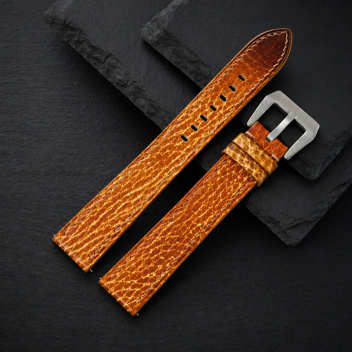 Flat Burnt Orange Italian Bull Patina Leather Watch Strap
