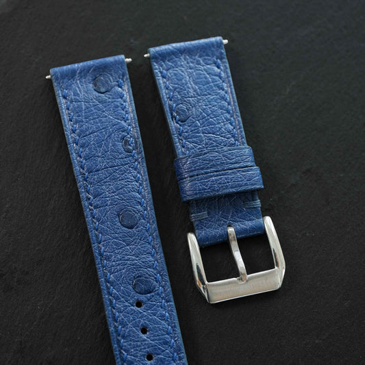 Flat Royal Blue Ostrich Sparse Quill Leather Watch Strap