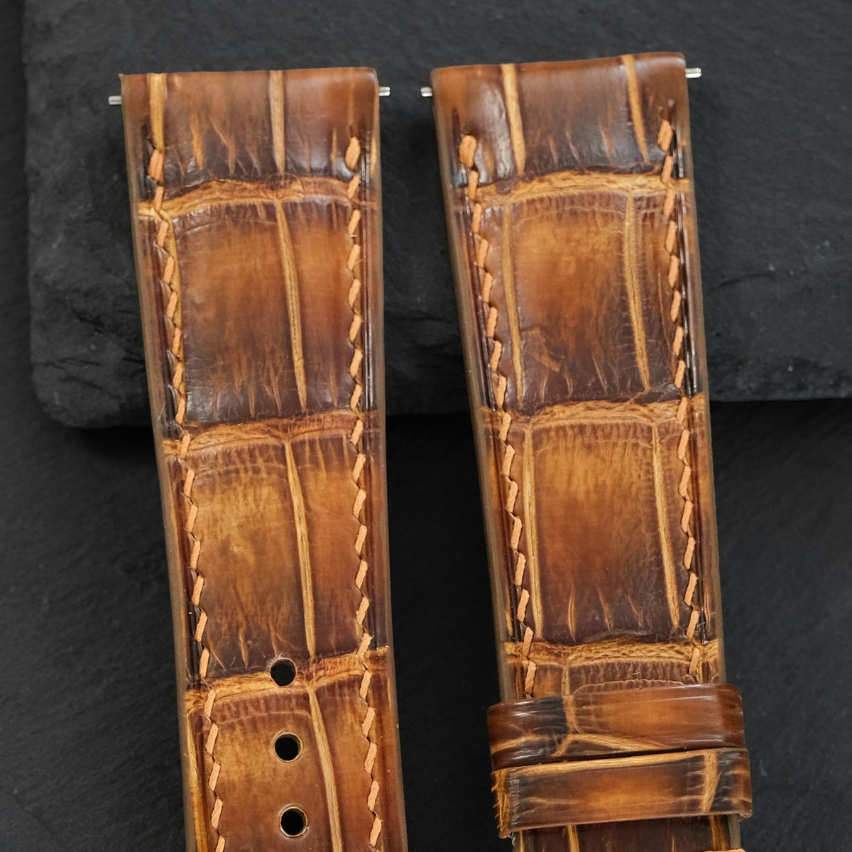 Padded Vintage Cognac Patina Alligator Leather Watch Strap
