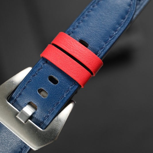 Padded Navy Cowhide Leather Watch Strap - Red Keeper, Pre-V Buckle