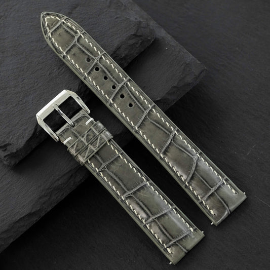 Flat Olive Grey Alligator Leather Watch Strap