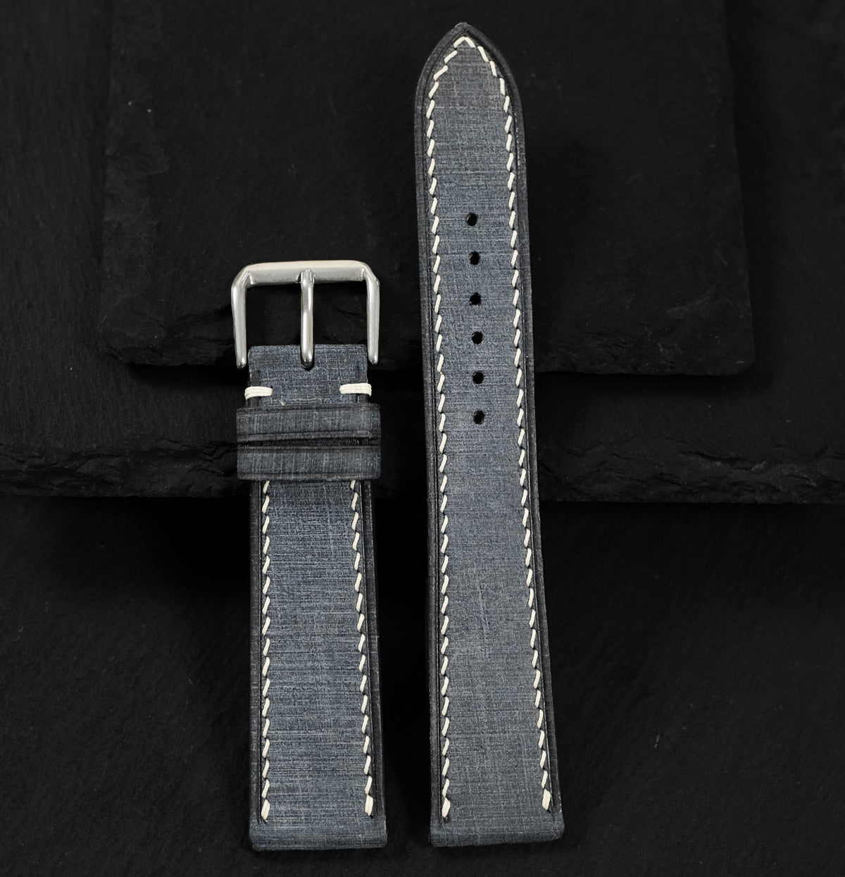 Flat Grey Babele Calfskin Leather Watch Strap