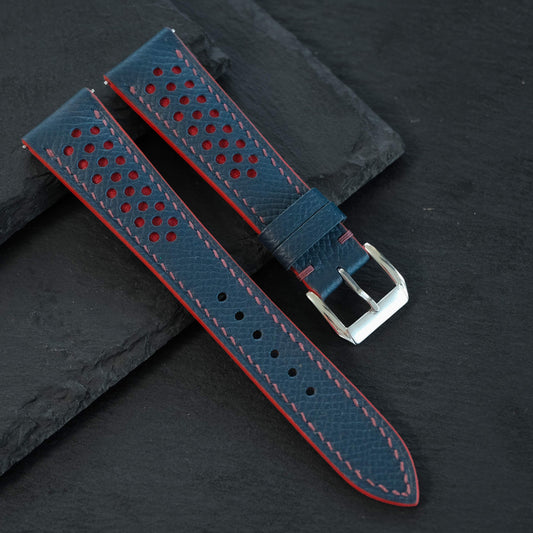 Padded Navy Epsom Calfskin Leather Watch Strap – Cream Stitch