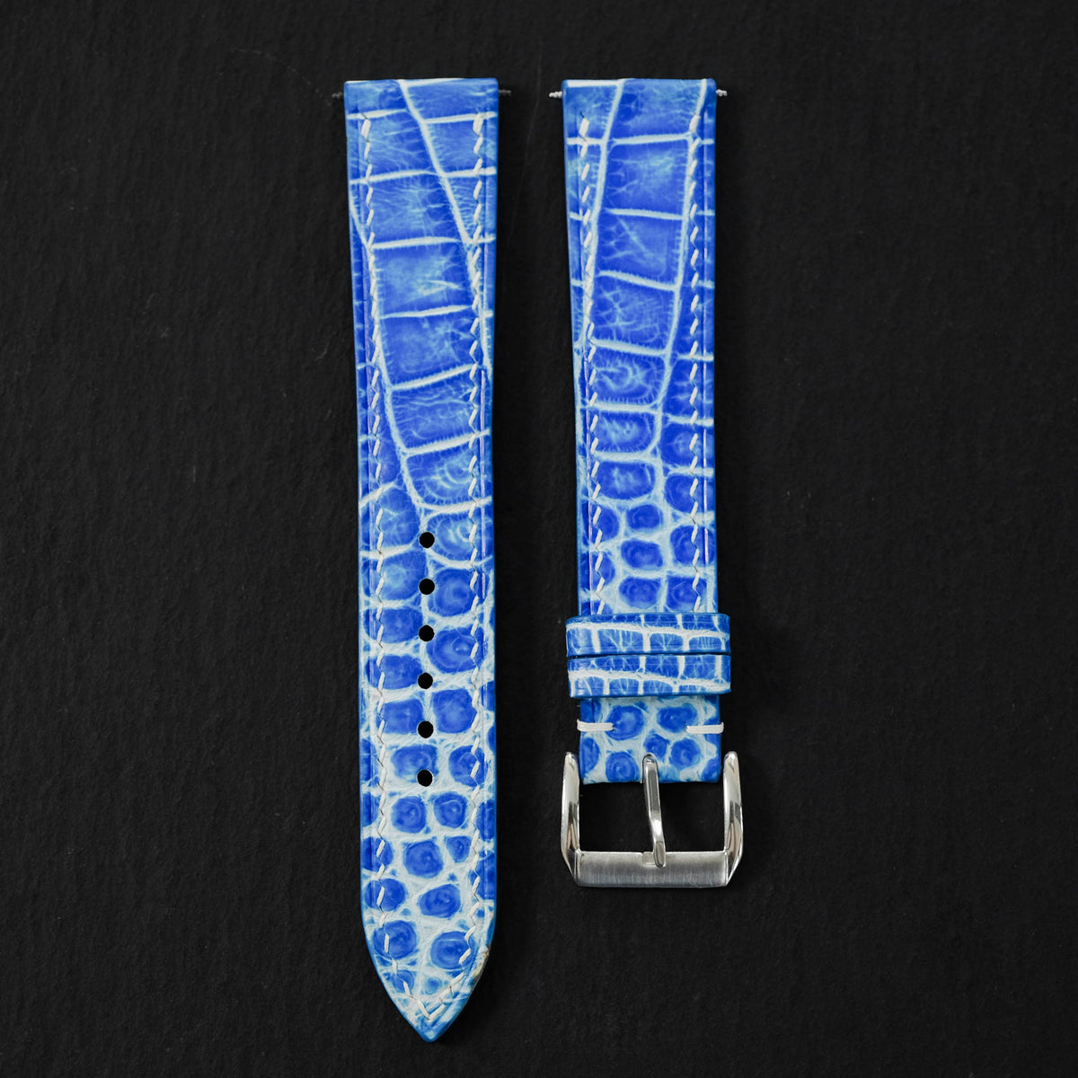 Flat Cobalt Blue Patina Alligator Leather Watch Strap