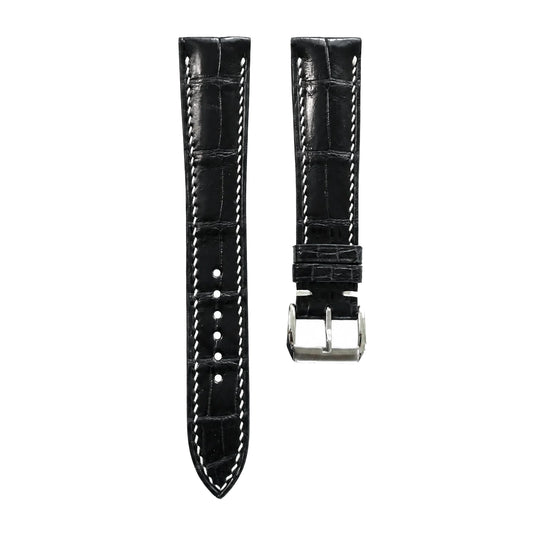 Padded Black Alligator Leather Watch Strap