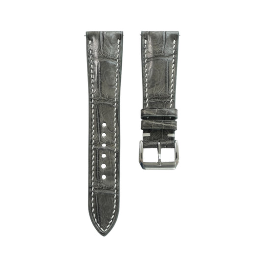 Padded Grey Alligator Leather Watch Strap