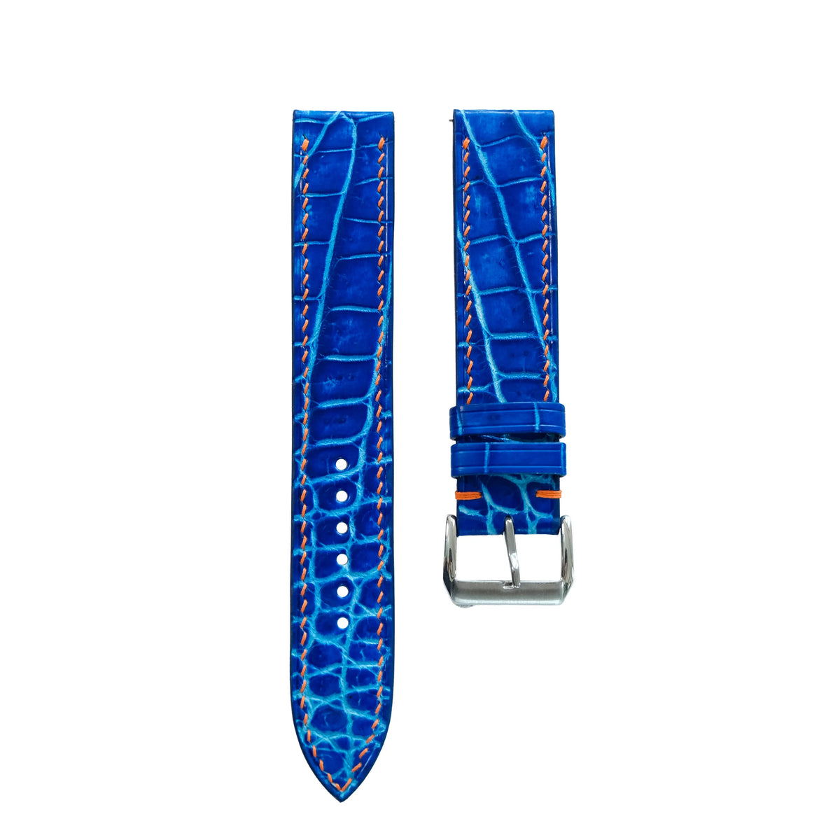 Flat Dark Blue Patina Alligator Leather Watch Strap – Orange Stitch