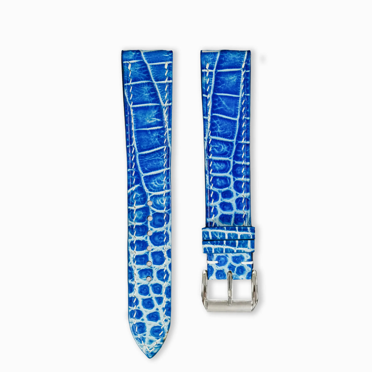 Flat Light Blue Patina Alligator Leather Watch Strap – Pebble Scale