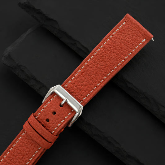 Flat Burnt Orange Togo Calfskin Watch Strap