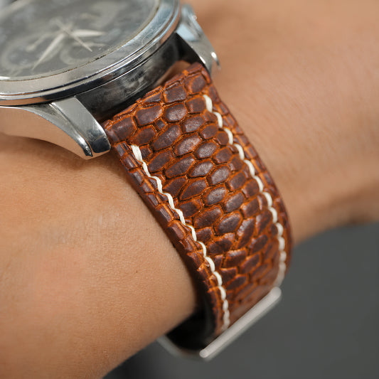 Padded Cognac Beaver Tail Leather Watch Strap