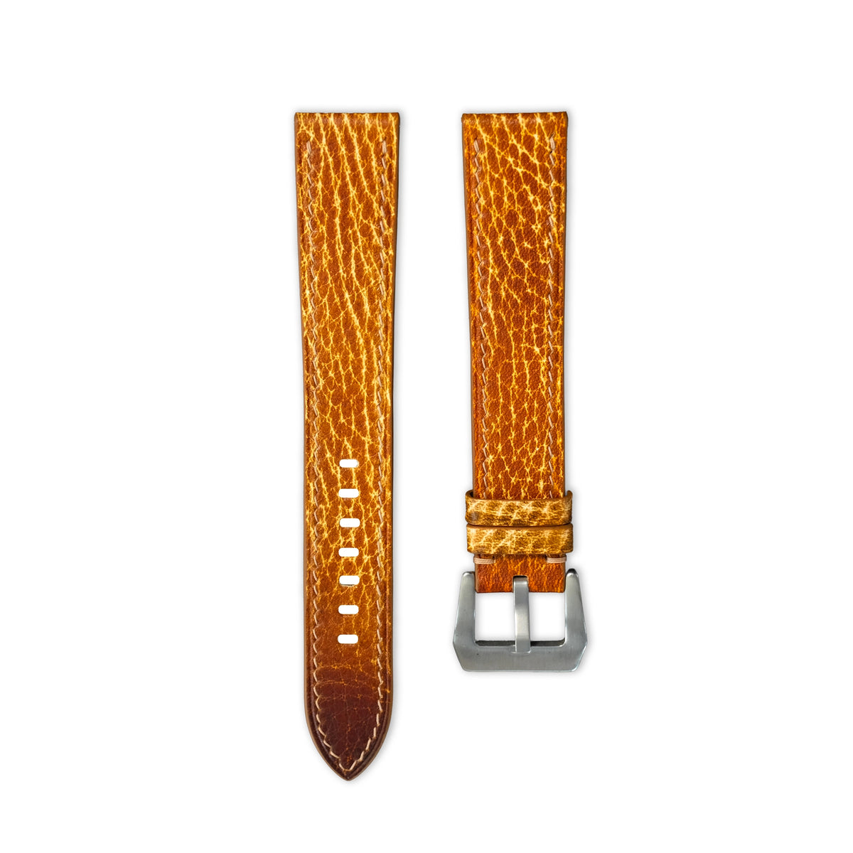 Flat Burnt Orange Italian Bull Patina Leather Watch Strap
