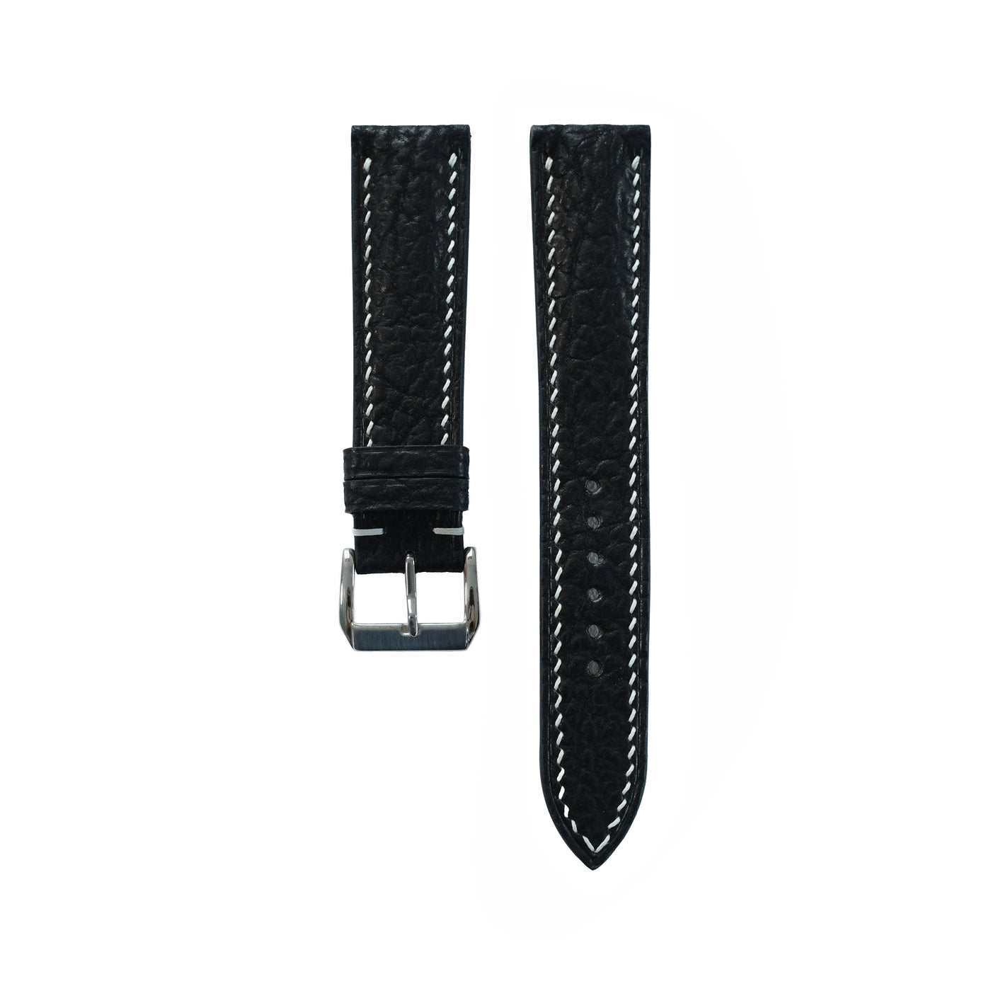 Flat Black Cowhide Leather Watch Strap