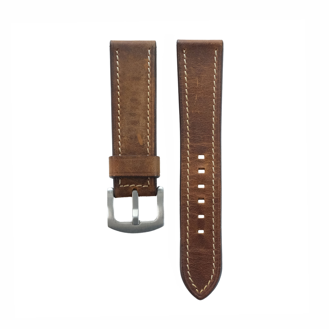 Flat Vintage Brown Waxed Cowhide Leather Watch Strap