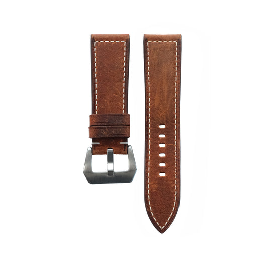 Cognac Waxed Cowhide Watch Strap