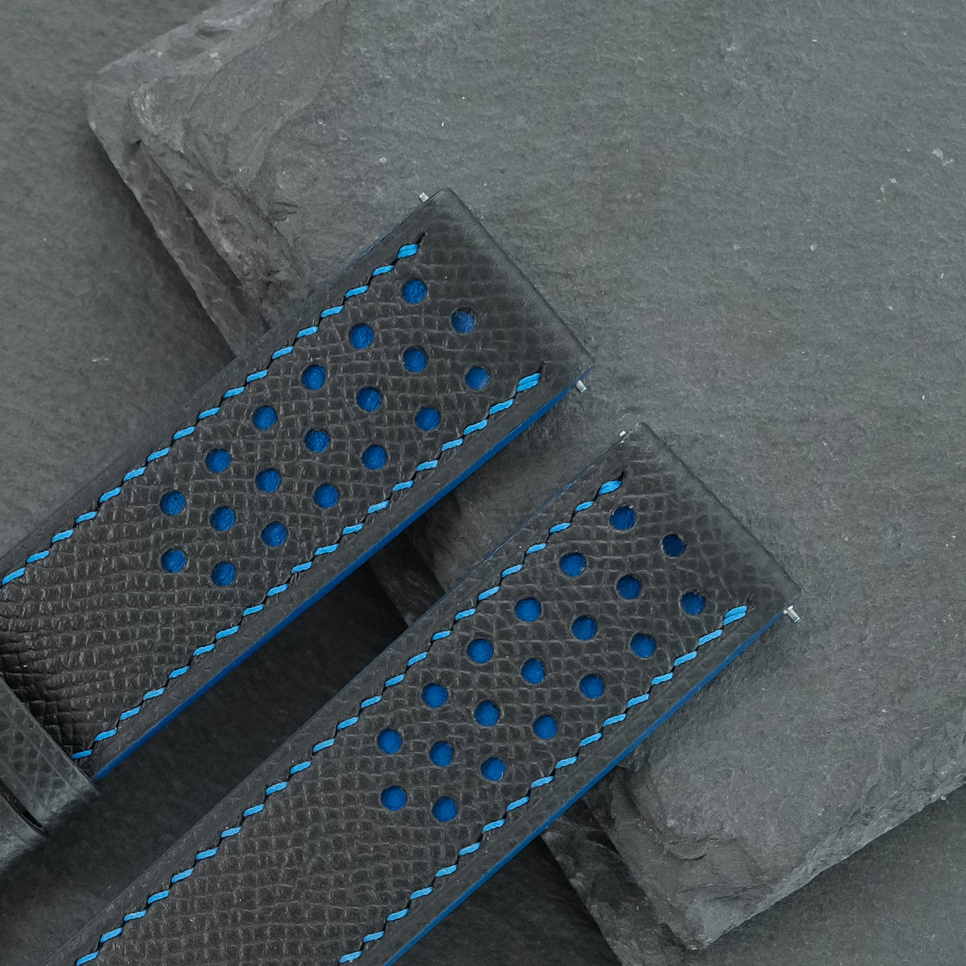Flat Navy Epsom Leather Rally Watch Strap - Blue Racing Holes & Stitch