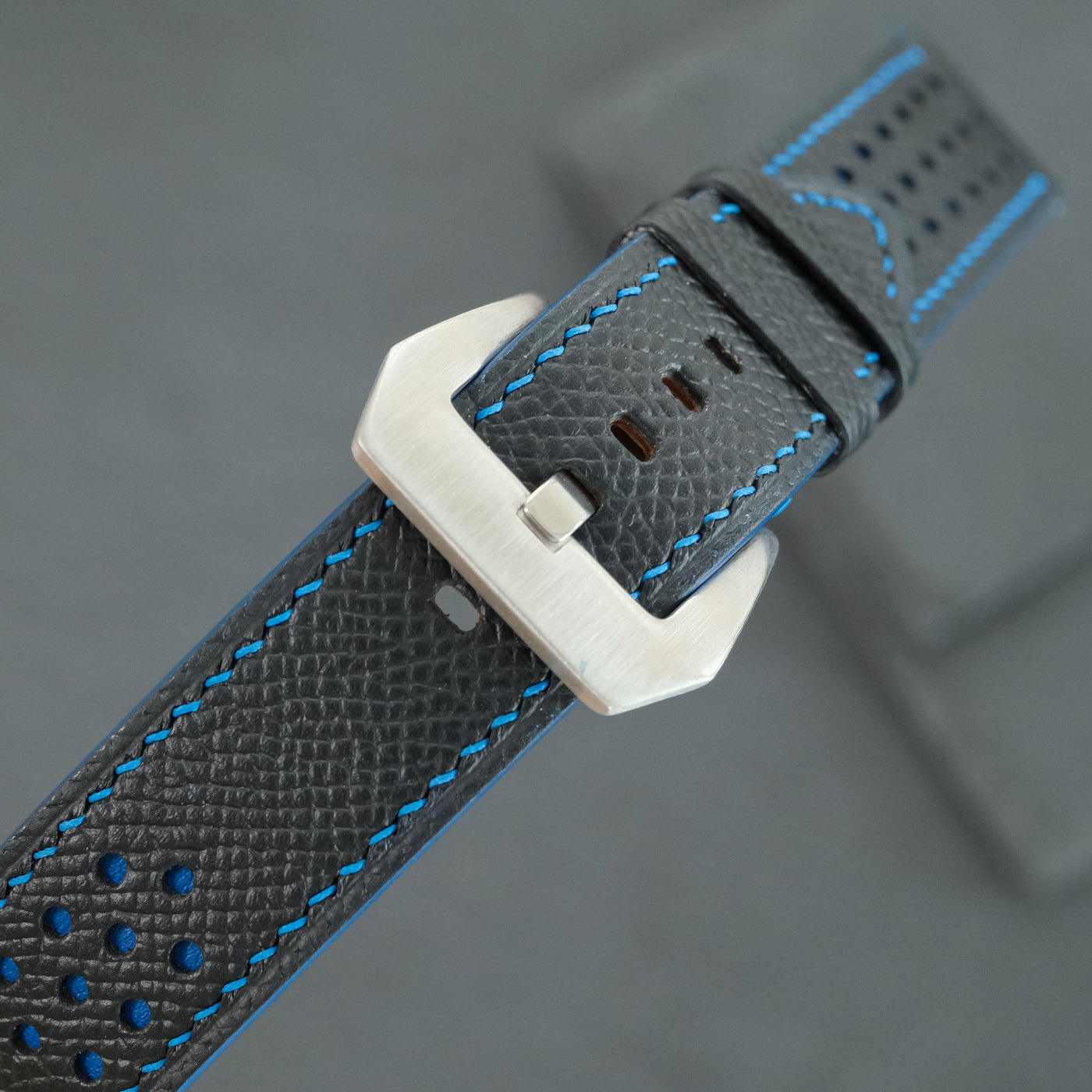Flat Navy Epsom Leather Rally Watch Strap - Blue Racing Holes & Stitch