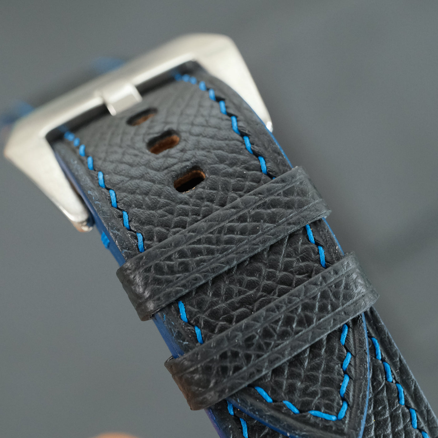 Flat Navy Epsom Leather Rally Watch Strap - Blue Racing Holes & Stitch