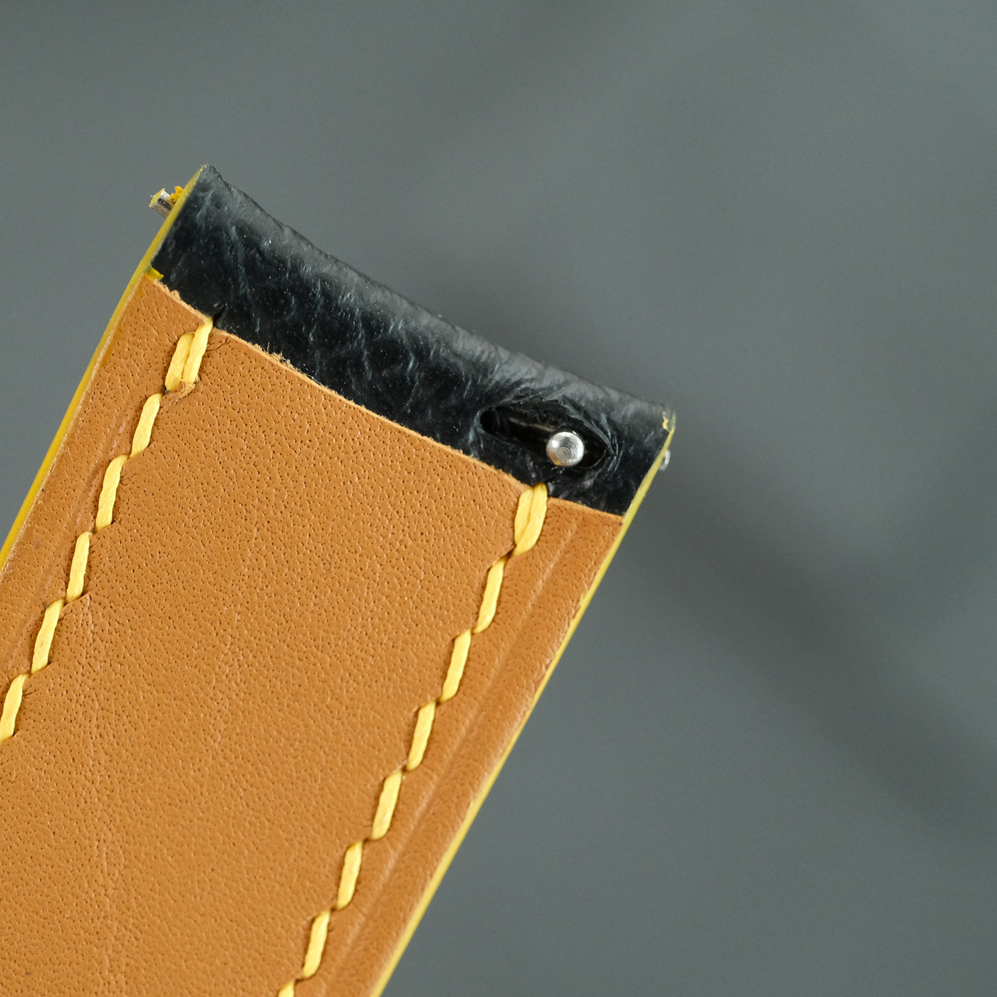 Flat Black Epsom Leather Rally Watch Strap - Yellow Racing Holes & Stitch