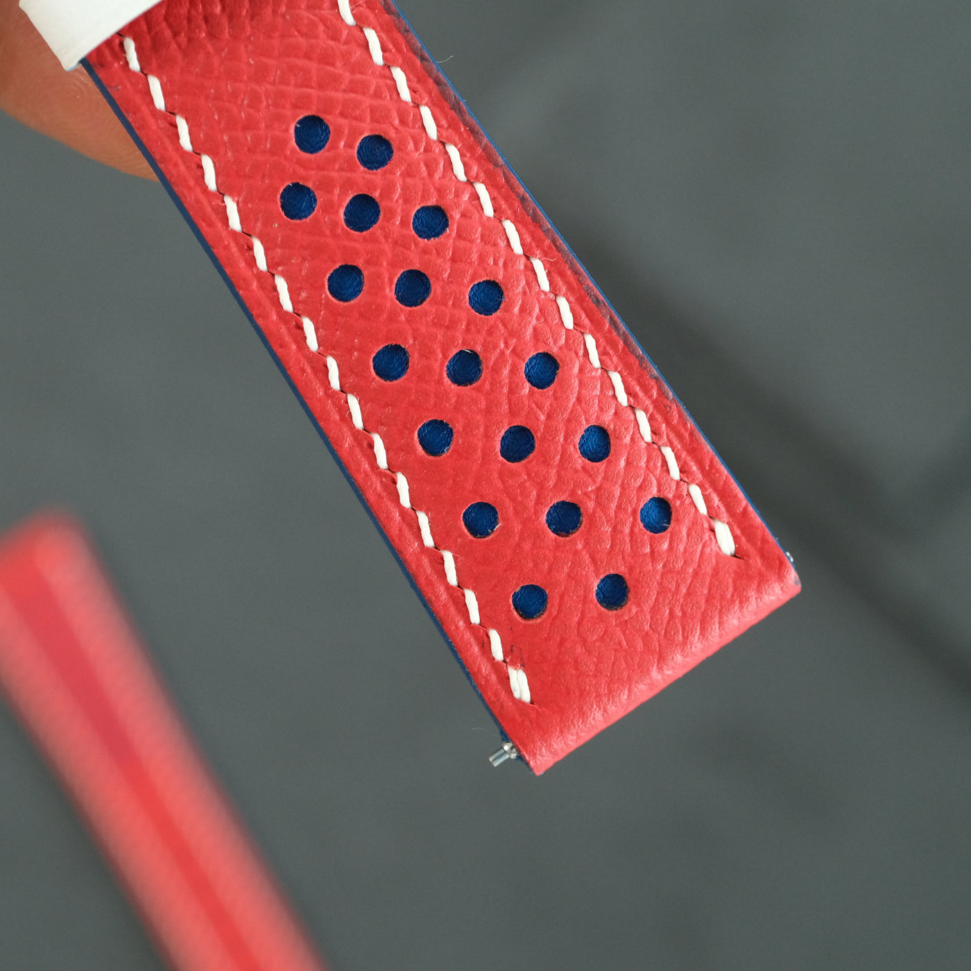 Flat Red Epsom Navy Rally Strap Racing Holes Leather Watch White Stitching