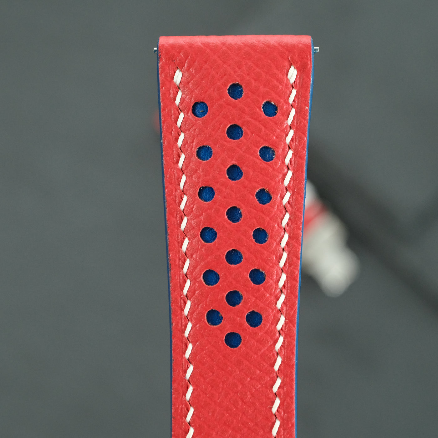 Flat Red Epsom Navy Rally Strap Racing Holes Leather Watch White Stitching