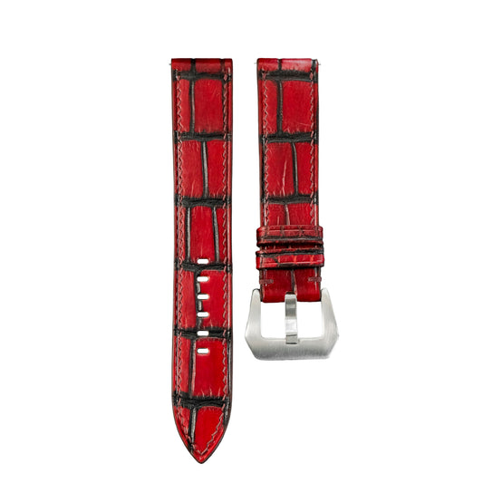 Flat Red Black Patina Alligator Leather Watch Strap