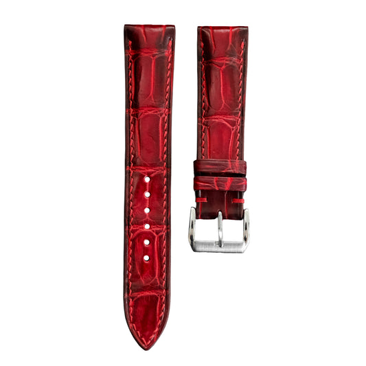 Red Bordeaux Patina Alligator Leather Watch Strap